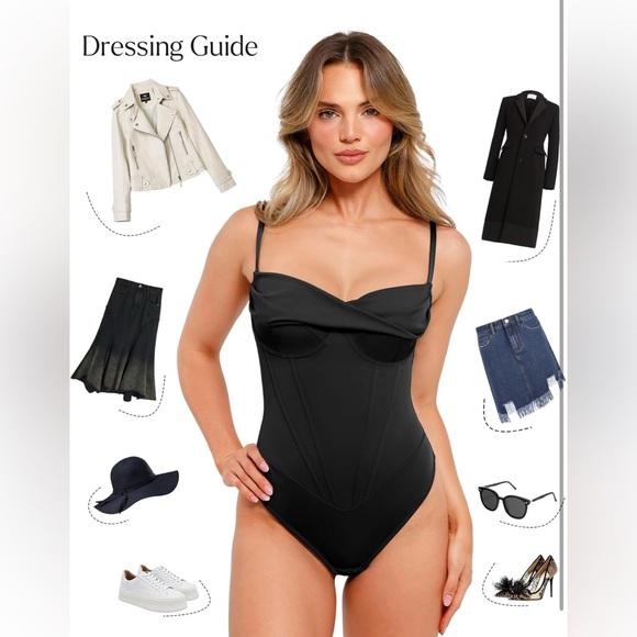 Popilush Corset Bodysuit for Women Tummy Control Shapewear Cowl Neck Tops Thong - Picture 4 of 10